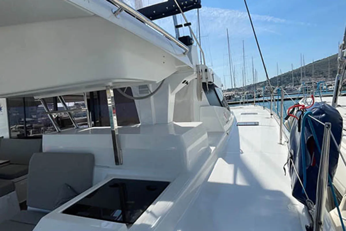 Exterior view of Barramundi III, a Fountaine Pajot Astrea 42 catamaran at Seget Donji, Croatia