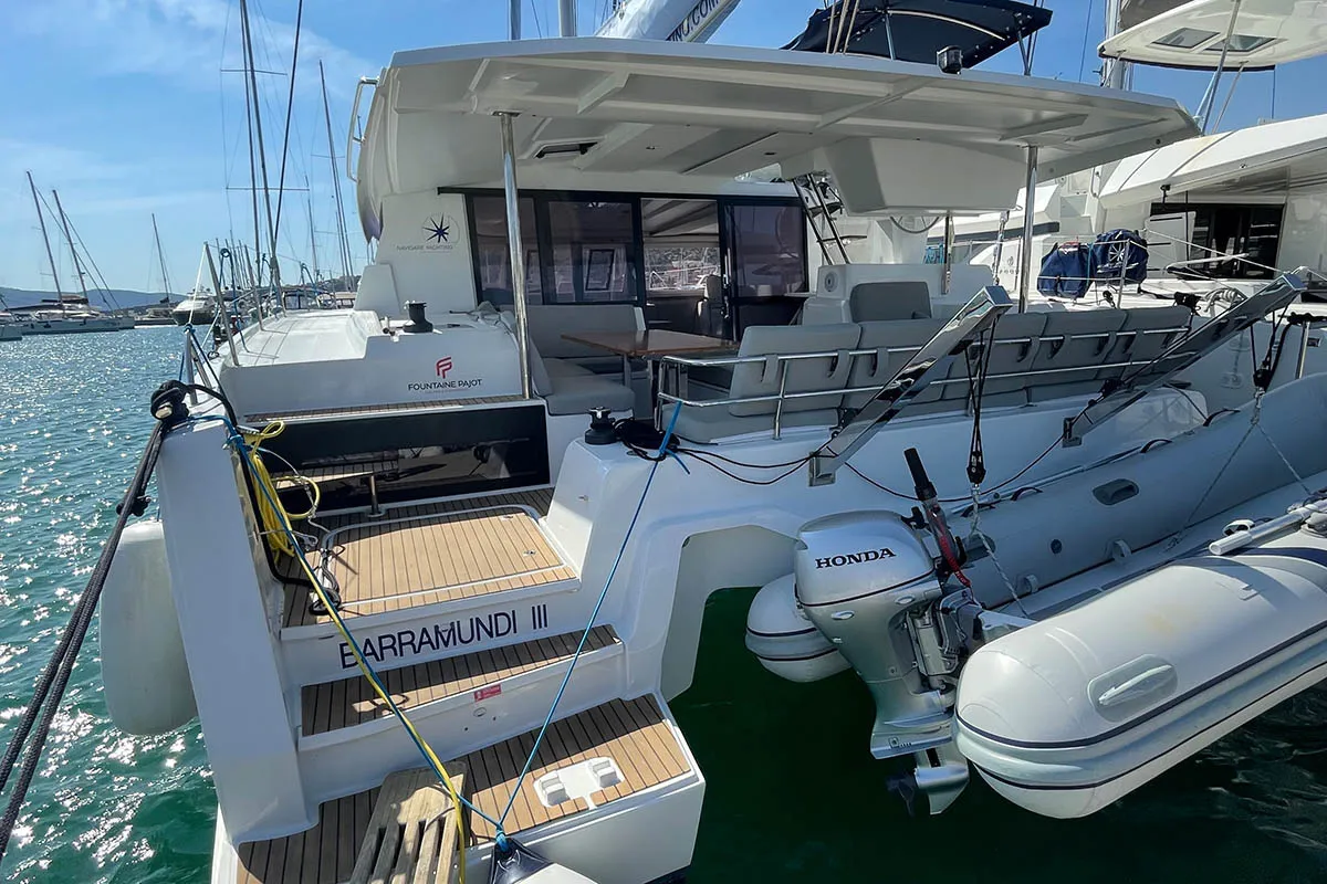 Exterior view of Barramundi III, a Fountaine Pajot Astrea 42 catamaran at Seget Donji, Croatia