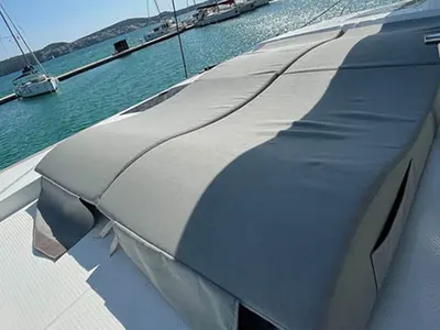Deck of Barramundi III, a Fountaine Pajot Astrea 42 catamaran at Seget Donji, Croatia