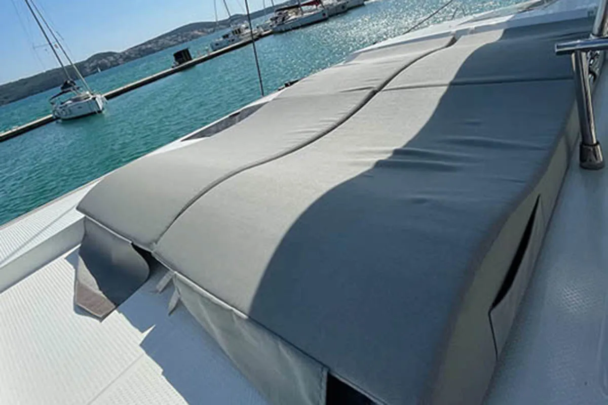 Deck of Barramundi III, a Fountaine Pajot Astrea 42 catamaran at Seget Donji, Croatia
