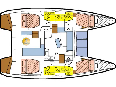 Floor plan of Parceval, a Lagoon 42 catamaran at Alameda, United States