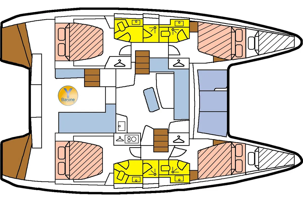 Floor plan of Parceval, a Lagoon 42 catamaran at Alameda, United States