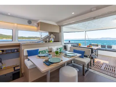 Salon of Lagoon 43, a catamaran at Capo d'Orlando, Italy