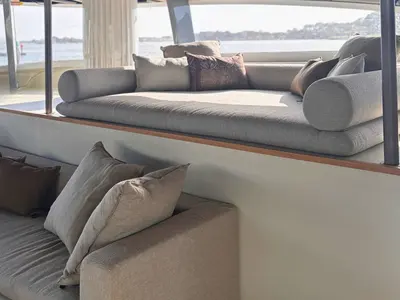 Salon of Ganany, a Gulet ModX 70 catamaran at Ajaccio, France