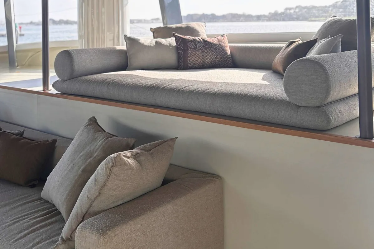 Salon of Ganany, a Gulet ModX 70 catamaran at Ajaccio, France