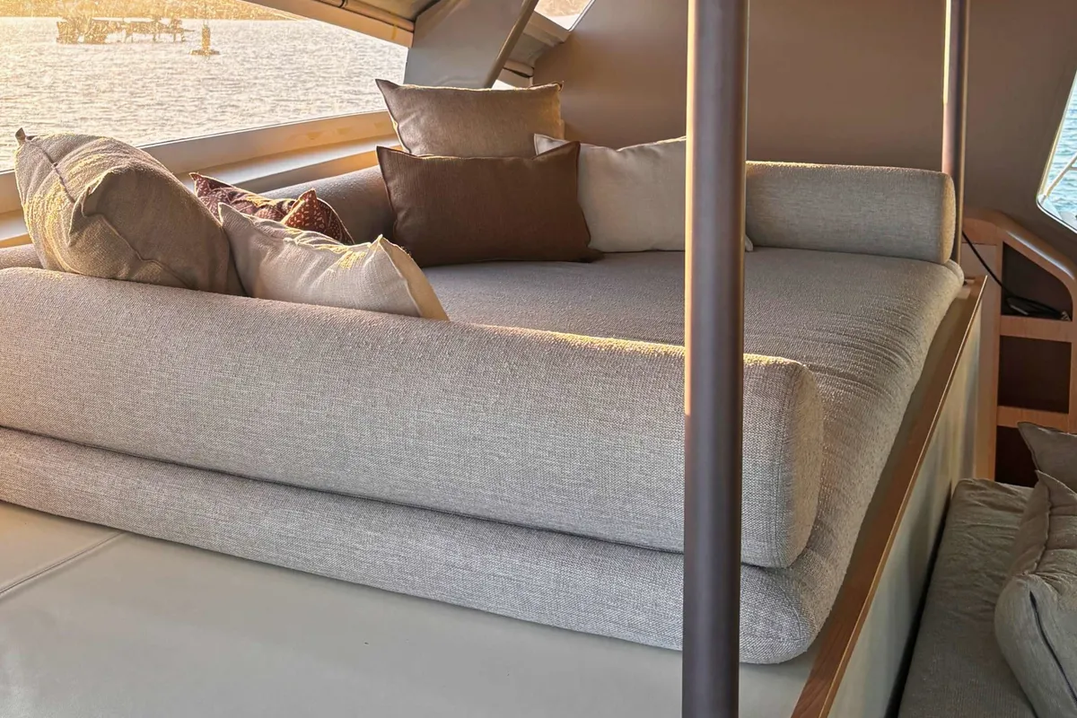 Salon of Ganany, a Gulet ModX 70 catamaran at Ajaccio, France