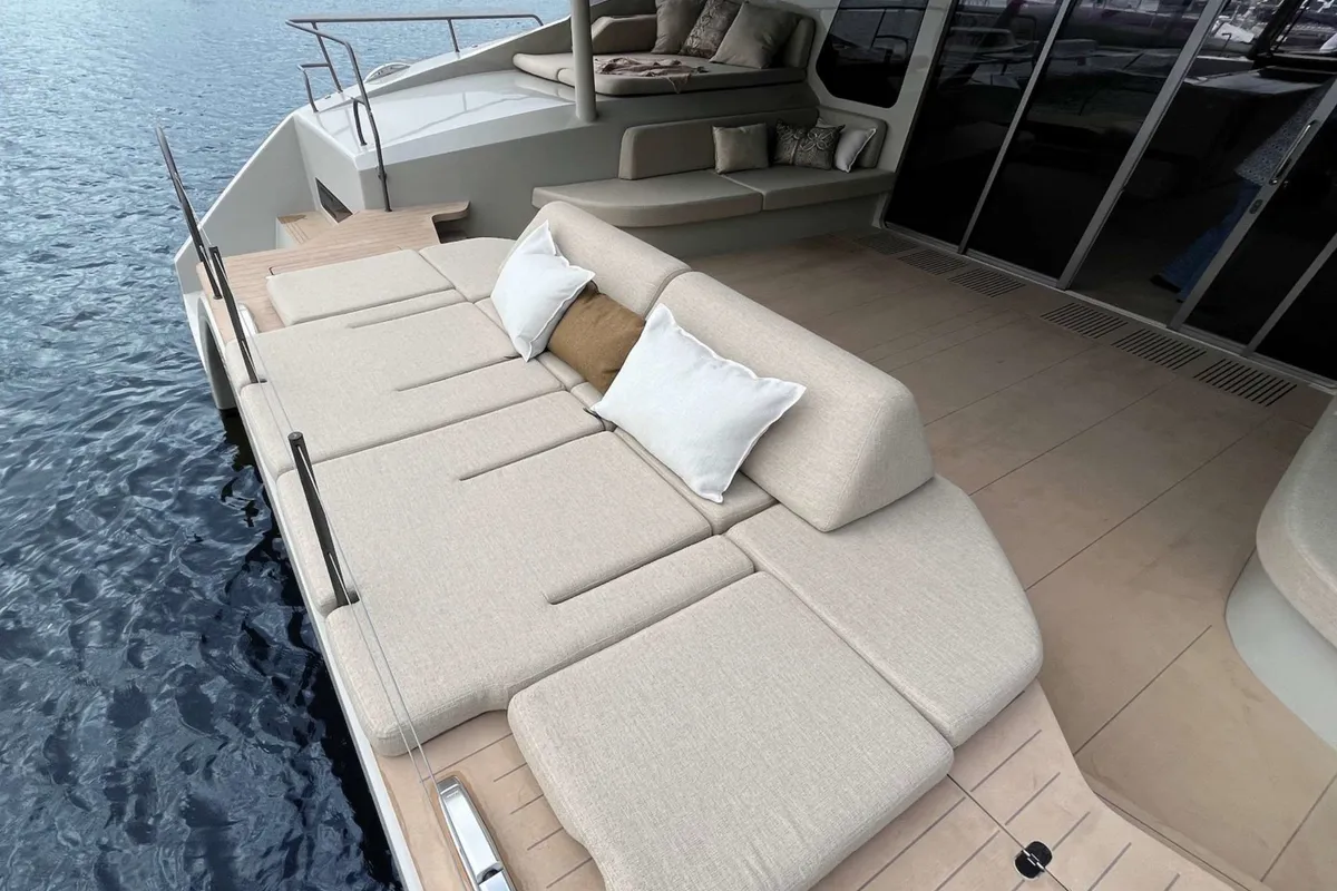 Deck of Ganany, a Gulet ModX 70 catamaran at Ajaccio, France