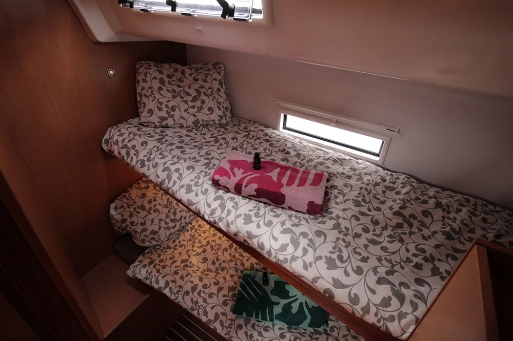 Cabin on Maximum, a Bavaria Cruiser 56 sailboat at Llucmajor, Spain