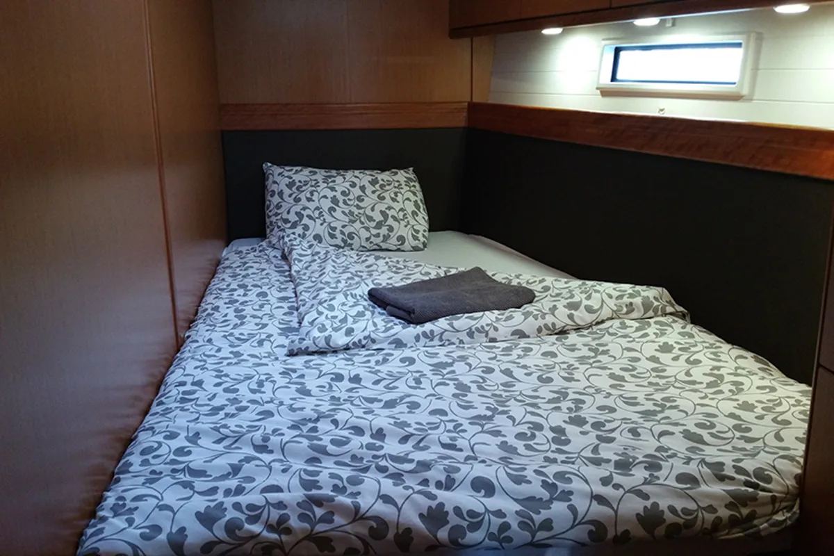 Cabin on Maximum, a Bavaria Cruiser 56 sailboat at Llucmajor, Spain