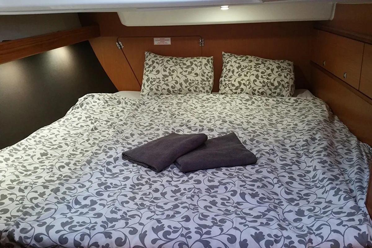 Cabin on Maximum, a Bavaria Cruiser 56 sailboat at Llucmajor, Spain