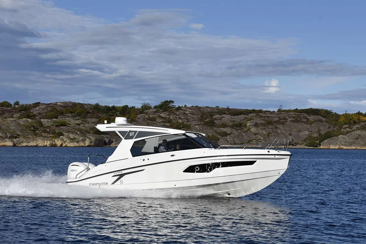 Exterior view of Alba, a Finnmaster T9 ST motorboat at Grad Trogir, Croatia