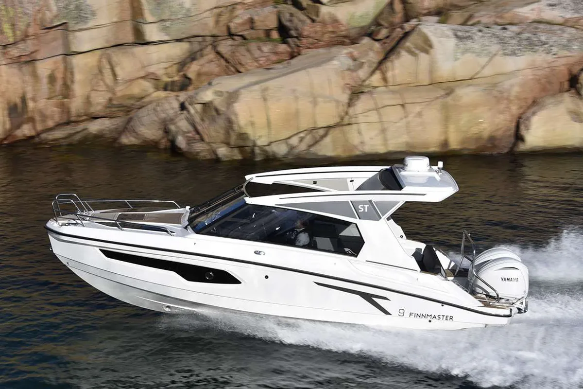 Exterior view of Alba, a Finnmaster T9 ST motorboat at Grad Trogir, Croatia