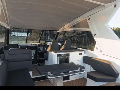 Salon of Alba, a Finnmaster T9 ST motorboat at Grad Trogir, Croatia