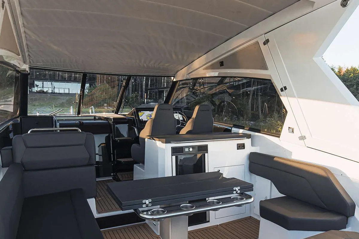 Salon of Alba, a Finnmaster T9 ST motorboat at Grad Trogir, Croatia