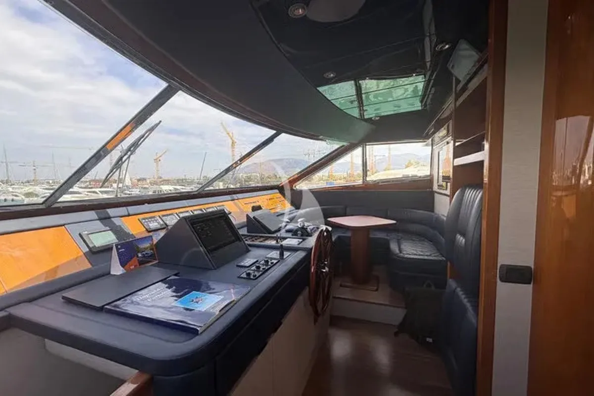 Cockpit of Mamma's, a San Lorenzo SL 82 motor yacht at Athens, Greece