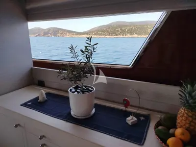 Salon of Mamma's, a San Lorenzo SL 82 motor yacht at Athens, Greece