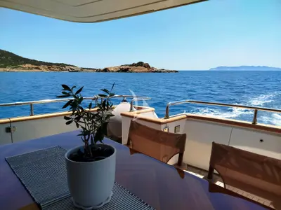 Deck of Mamma's, a San Lorenzo SL 82 motor yacht at Athens, Greece
