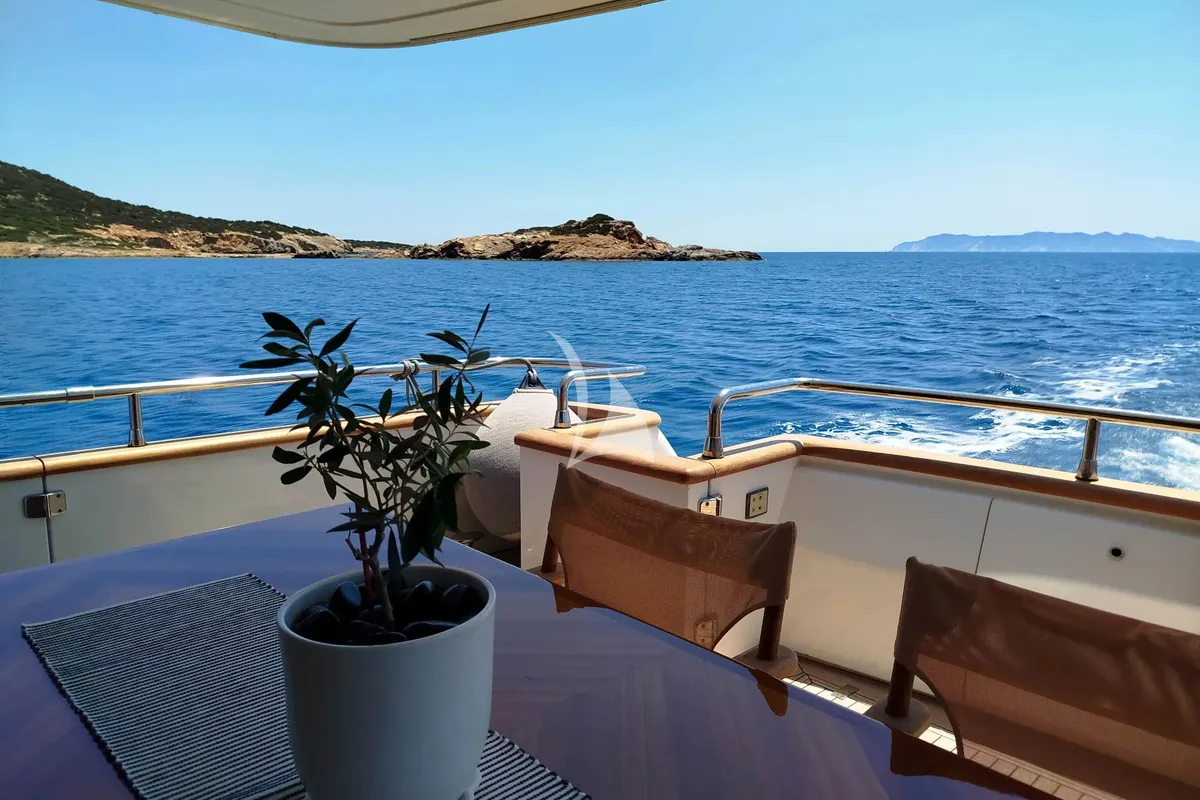 Deck of Mamma's, a San Lorenzo SL 82 motor yacht at Athens, Greece