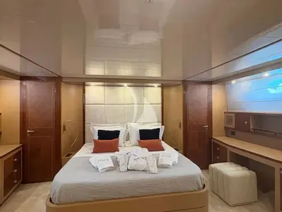 Cabin on Mamma's, a San Lorenzo SL 82 motor yacht at Athens, Greece