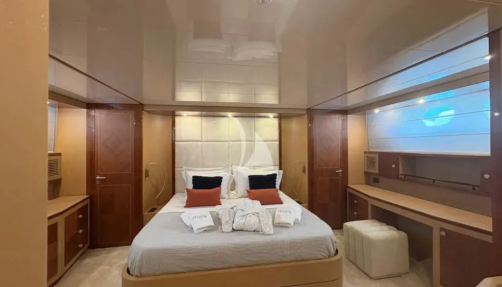 Cabin on Mamma's, a San Lorenzo SL 82 motor yacht at Athens, Greece