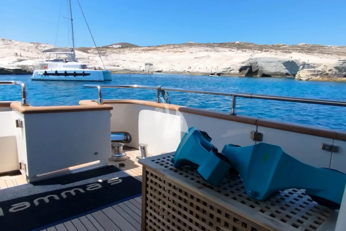 Deck of Mamma's, a San Lorenzo SL 82 motor yacht at Athens, Greece