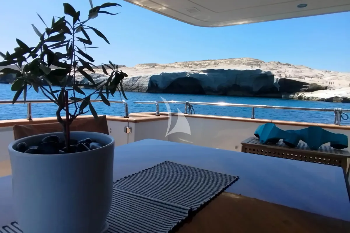 Deck of Mamma's, a San Lorenzo SL 82 motor yacht at Athens, Greece
