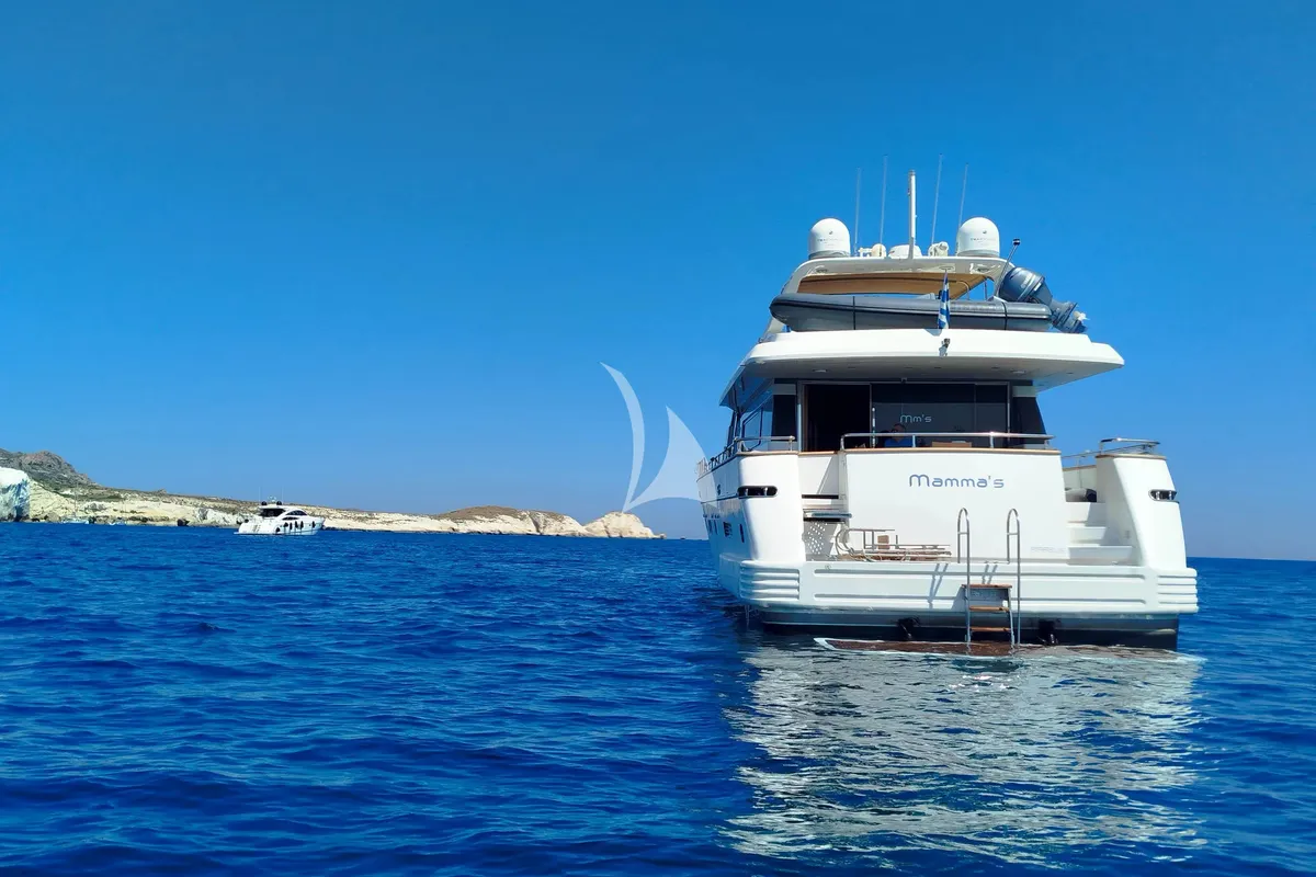 Exterior view of Mamma's, a San Lorenzo SL 82 motor yacht at Athens, Greece