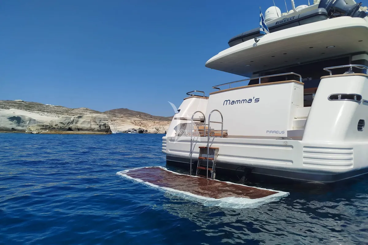 Exterior view of Mamma's, a San Lorenzo SL 82 motor yacht at Athens, Greece