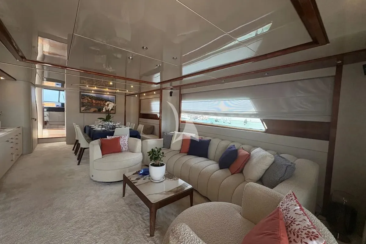 Salon of Mamma's, a San Lorenzo SL 82 motor yacht at Athens, Greece