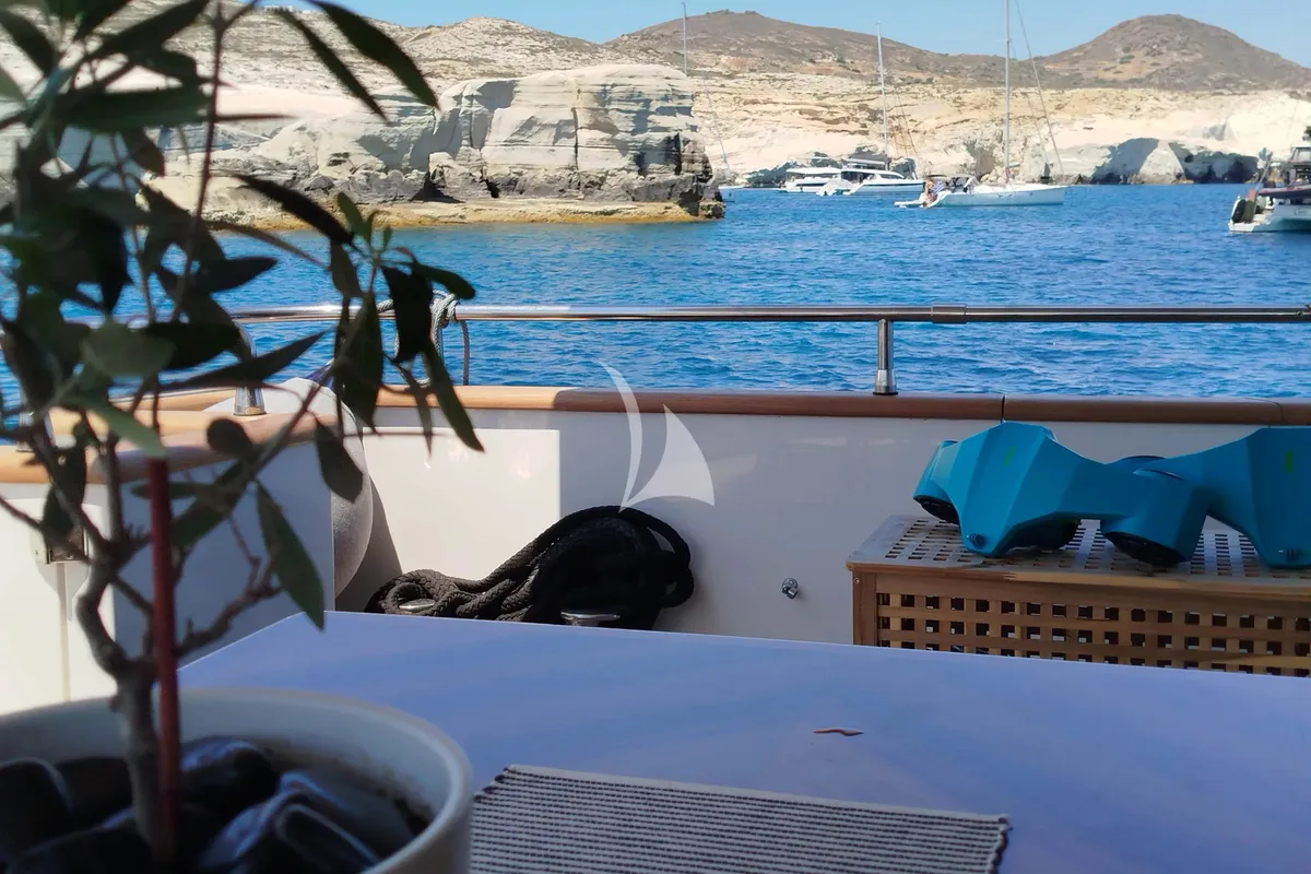 Deck of Mamma's, a San Lorenzo SL 82 motor yacht at Athens, Greece