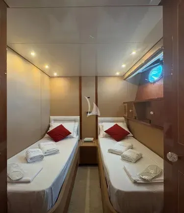 Cabin on Mamma's, a San Lorenzo SL 82 motor yacht at Athens, Greece