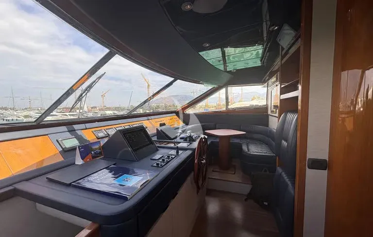 Cockpit of Mamma's, a San Lorenzo SL 82 motor yacht at Athens, Greece