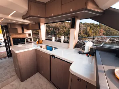 Galley of Premium, a Galeon 440 Fly motorboat at Seget Donji, Croatia