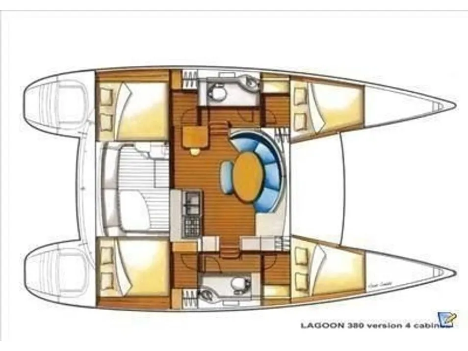 Floor plan of Dory, a Lagoon 440 catamaran at Naples, Italy