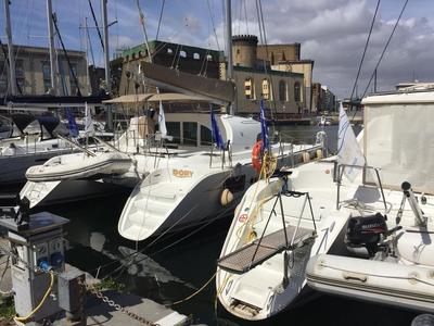 Exterior view of Dory, a Lagoon 440 catamaran at Naples, Italy