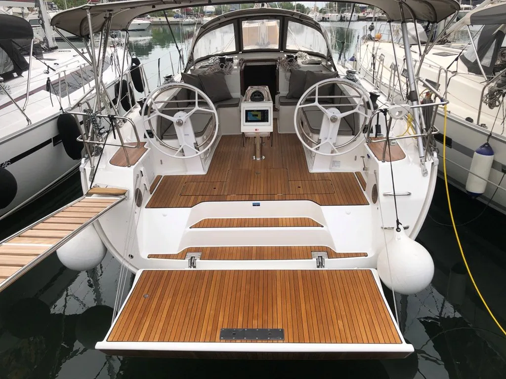 Cockpit of Michael, a Bavaria Cruiser 46 sailboat at Kos, Greece