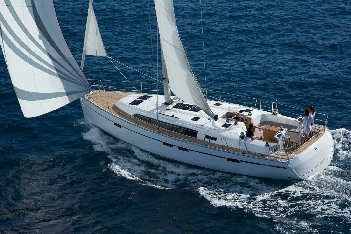 Exterior view of Michael, a Bavaria Cruiser 46 sailboat at Kos, Greece