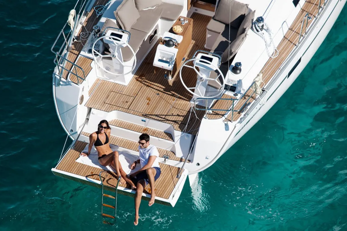 Exterior view of Michael, a Bavaria Cruiser 46 sailboat at Kos, Greece