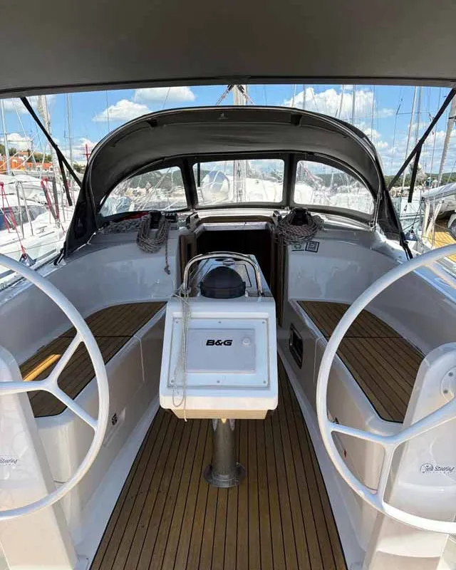 Cockpit of Rocky III, a Bavaria Cruiser 34 Style sailboat at Jezera, Croatia