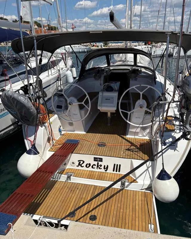 Cockpit of Rocky III, a Bavaria Cruiser 34 Style sailboat at Jezera, Croatia