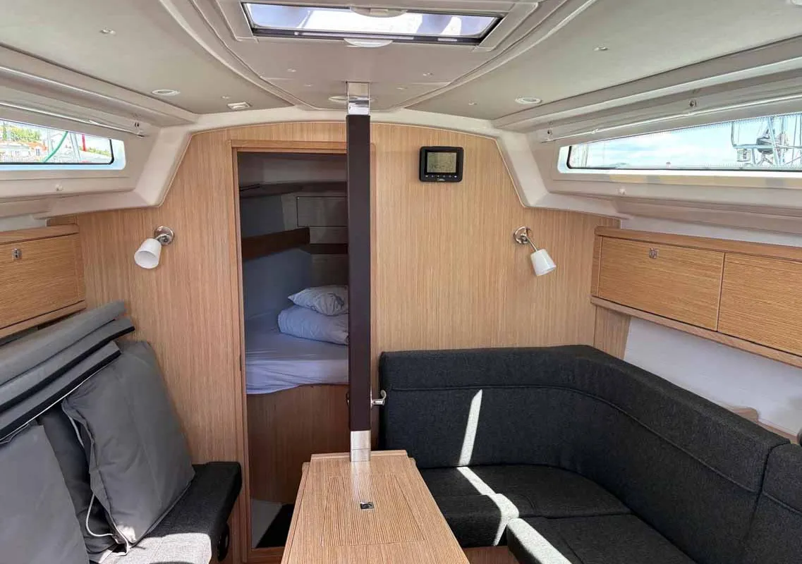 Salon of Rocky III, a Bavaria Cruiser 34 Style sailboat at Jezera, Croatia