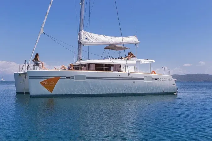 Exterior view of Gin Tonic, a Lagoon 450 F catamaran at Municipal Unit of Ellomenos, Greece