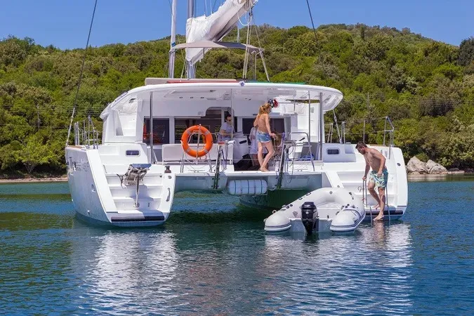 Exterior view of Gin Tonic, a Lagoon 450 F catamaran at Municipal Unit of Ellomenos, Greece