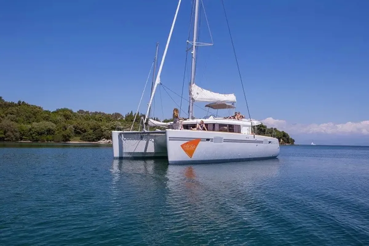 Exterior view of Gin Tonic, a Lagoon 450 F catamaran at Municipal Unit of Ellomenos, Greece