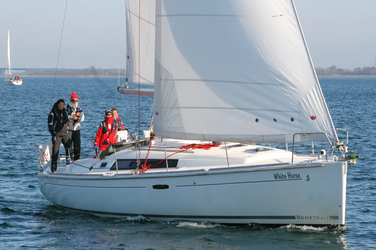 Exterior view of White Horse, a Beneteau Oceanis 37 sailboat at Flensburg, Germany