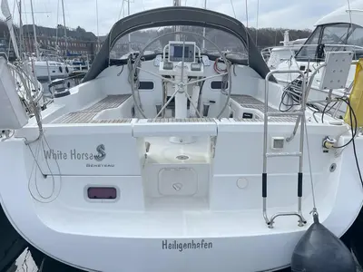 Cockpit of White Horse, a Beneteau Oceanis 37 sailboat at Flensburg, Germany