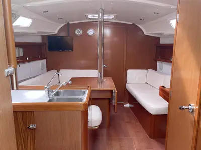 Salon of White Horse, a Beneteau Oceanis 37 sailboat at Flensburg, Germany