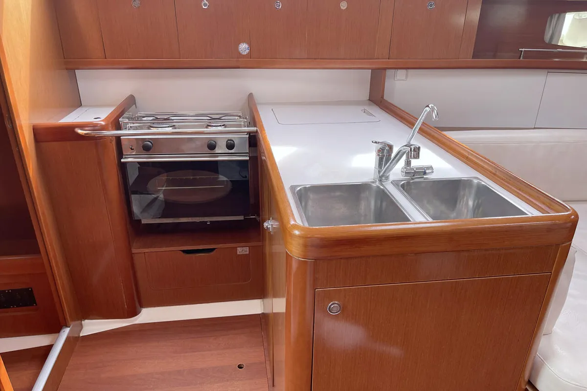Galley of White Horse, a Beneteau Oceanis 37 sailboat at Flensburg, Germany