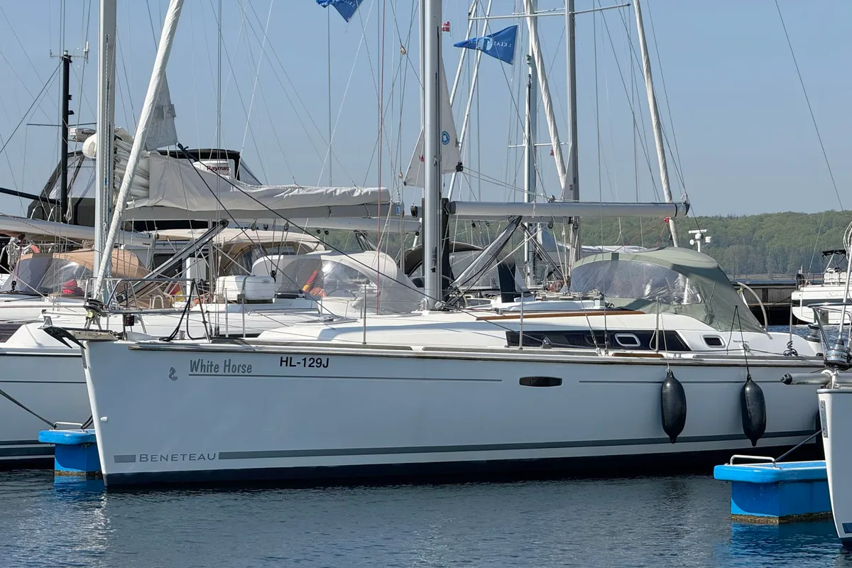 Exterior view of White Horse, a Beneteau Oceanis 37 sailboat at Flensburg, Germany