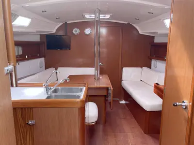 Salon of White Horse, a Beneteau Oceanis 37 sailboat at Flensburg, Germany